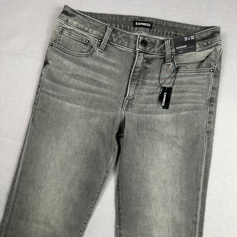 Express Slim Straight Gray Stretch Jeans Mens 31x32 Conscious Edit NEW